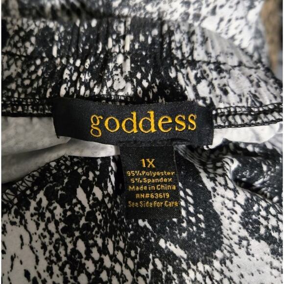 Goddess Wide Leg Pants Size 1X Snake Print Gray White Loose Fit Palazzo Poplin - Picture 8 of 12